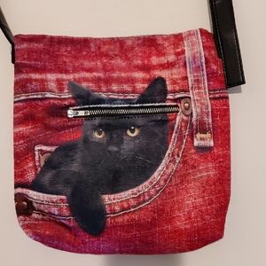 Red Cat Print Shoulder Bag